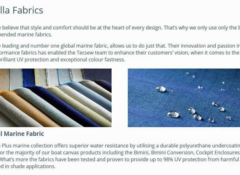 Premium Sunbrella marine fabric used for boat covers, providing superior durability and UV protection.
