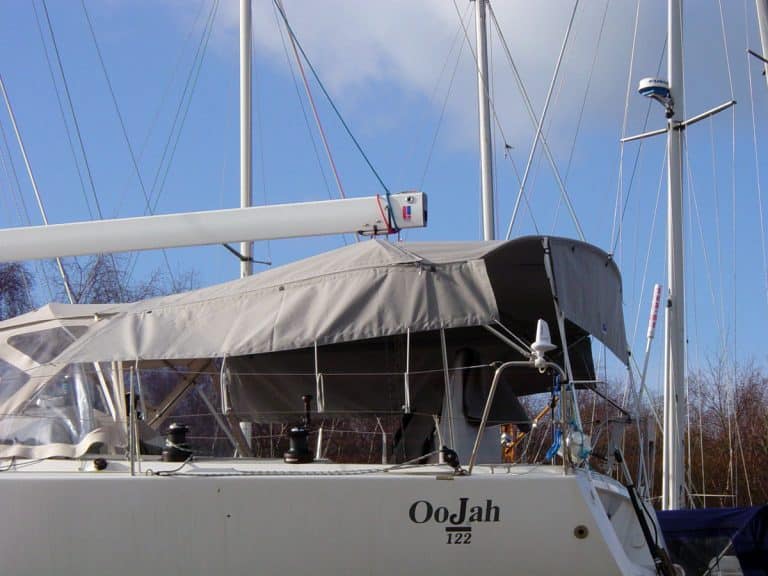 J 122 Helm Bimini with infill panel and zip removable sides