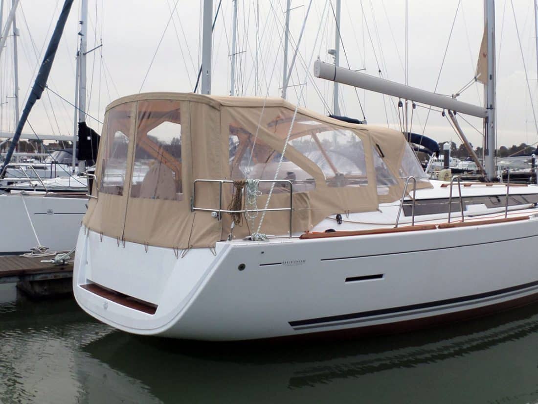 Dufour 450 Cockpit Enclosure fitted to factory supplied Sprayhood