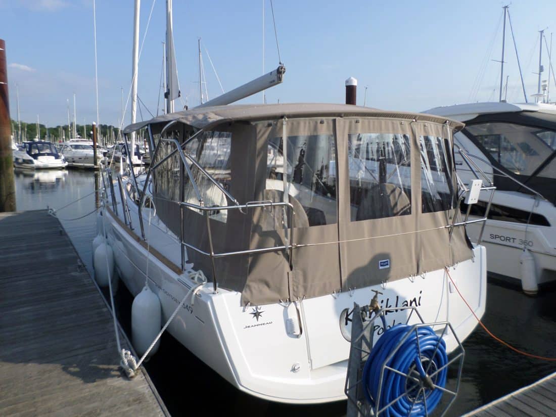 Jeanneau Sun Odyssey 349 Bimini Conversion fitted to factory fit Sprayhood and Bimini