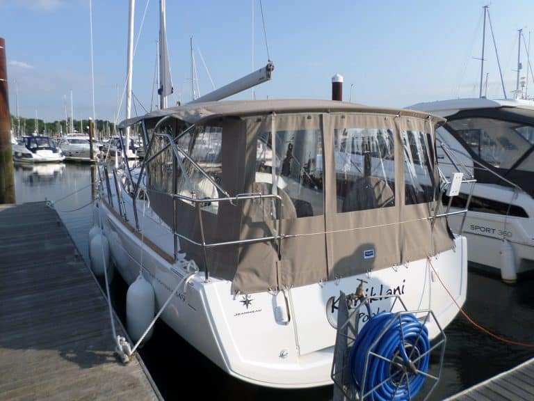 Jeanneau Sun Odyssey 349 Bimini Conversion fitted to factory fit Sprayhood and Bimini