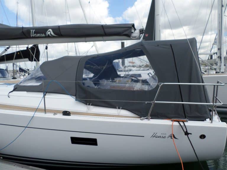 Hanse 455 Cockpit Enclosure fitted to factory fit Sprayhood