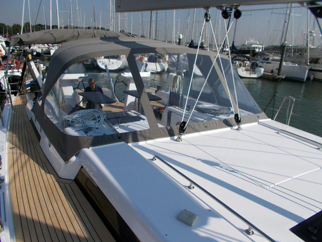 Hanse 548, 2 mtrs high non standard Sprayhood with windows in the wings