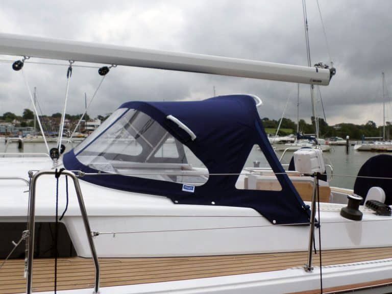 Hanse 415 Standard 2 Bar Sprayhood with optional leathered grab handles