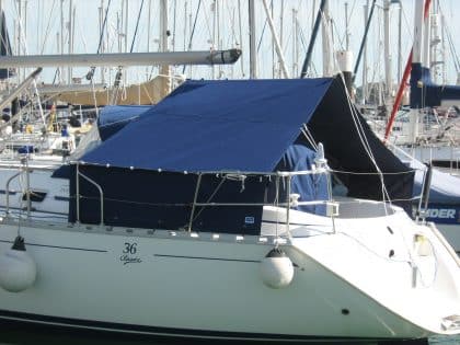 Dufour 36 Boom Tent with roll-up dodger panels