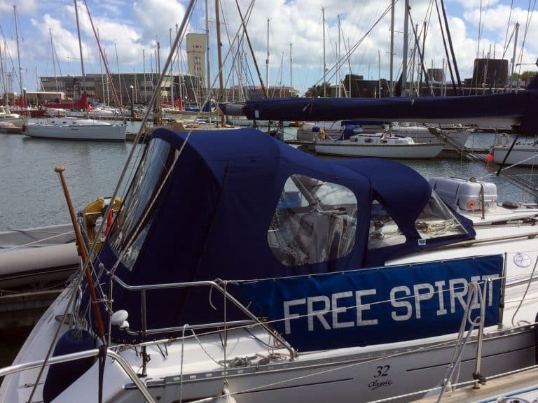 Dufour 32 Classic Cockpit Enclosure fitted to Tecsew Sprayhood recover for factory fit original