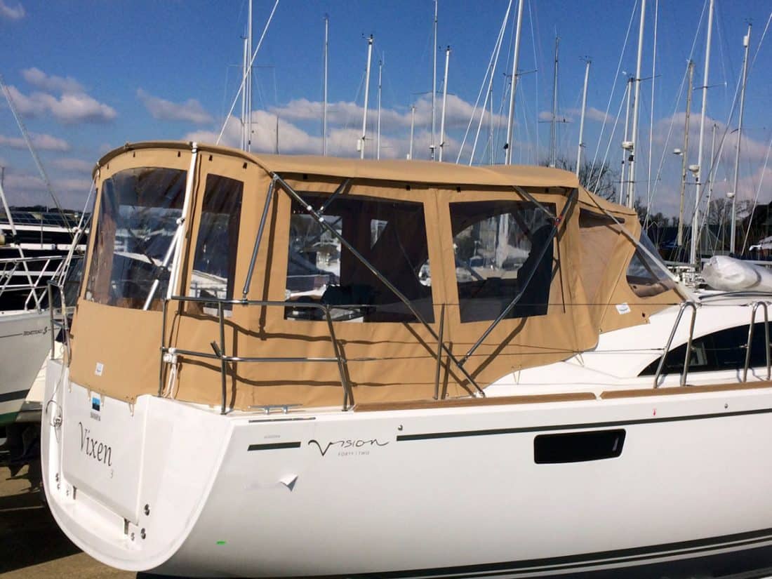 Bavaria Vision 42 Bimini Conversion fitted to Tecsew standard Sprayhood and Bimini