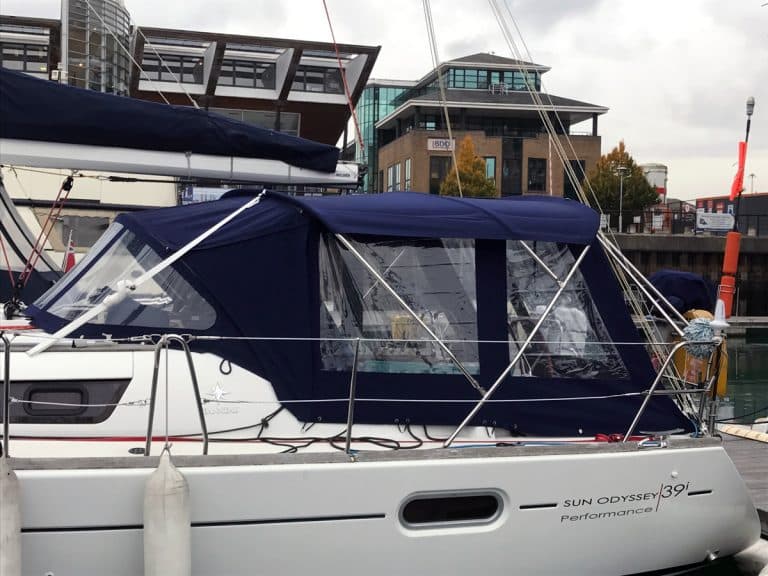 Jeanneau Sun Odyssey 39i Bimini Conversion fitted to Tecsew Sprayhood and Bimini