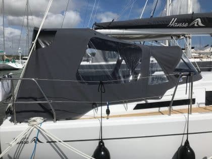Hanse 348 Cockpit Enclosure fitted to standard Tecsew Sprayhood