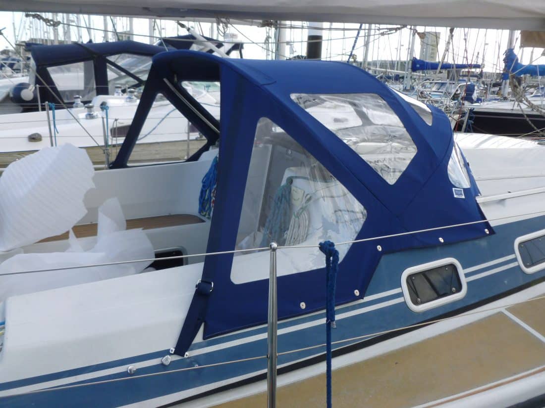 Dehler 35cws, TRIPLE CONSTRAINT, recover factory fit Sprayhood with extra windows added