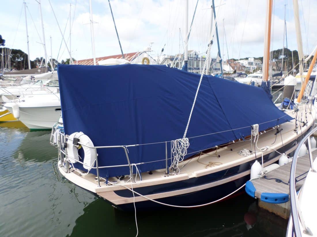 Cornish Crabber 30 Pilot Cutter, over-boom awning