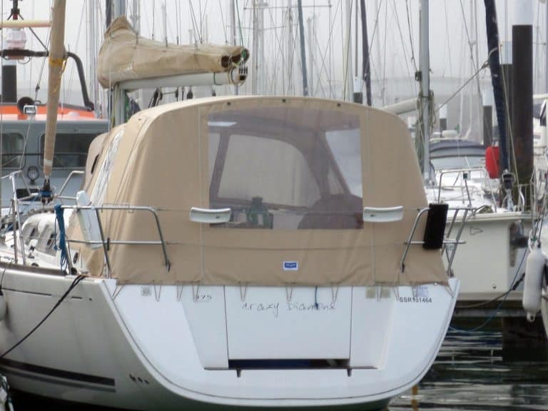 Dufour 375 Cockpit Enclosure fitted to NV factory fit Sprayhood, CRAZY DIAMOND