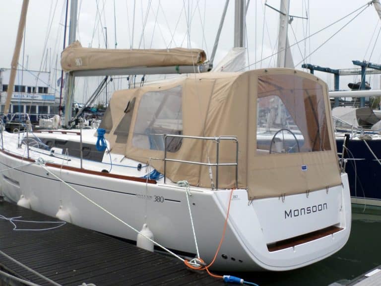 Dufour 380 Cockpit Enclosure fitted to factory supplied Sprayhood