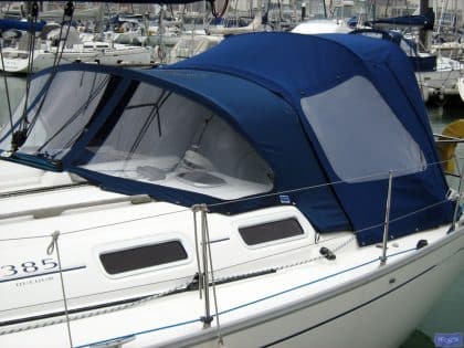 dufour 385 cockpit enclosure fitted to tecsew standard sprayhood 4