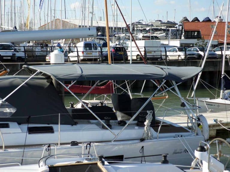 Hanse 505, Bimini with optional extension panel aft of backstays and led lights