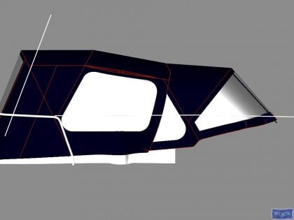 Cockpit enclosure for Beneteau Oceanis 323 with Tecsew Sprayhood Recover Type 2, featuring Sunbrella fabric and clear windows.