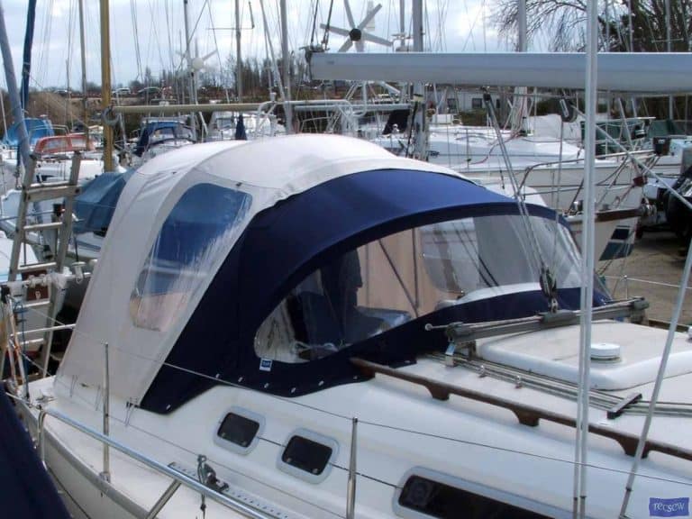 Moody S31 Sprayhood recover shown with optional Cockpit Enclosure_1