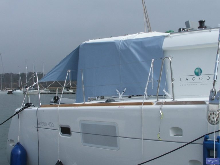 Lagoon 450 tied out Sun Shade panels_2