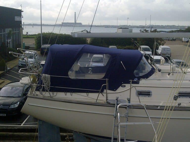 Island Packet 380 Cockpit Enclosure fitted to Tecsew recover of CJ original Sprayhood