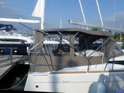 Jeanneau Sun Odyssey 349 Bimini Conversion fitted to factory fit Sprayhood and Bimini