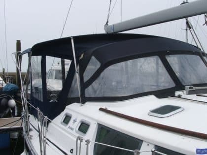 jeanneau sun odyssey 43ds conversion fitted to factory bimini panacea 3
