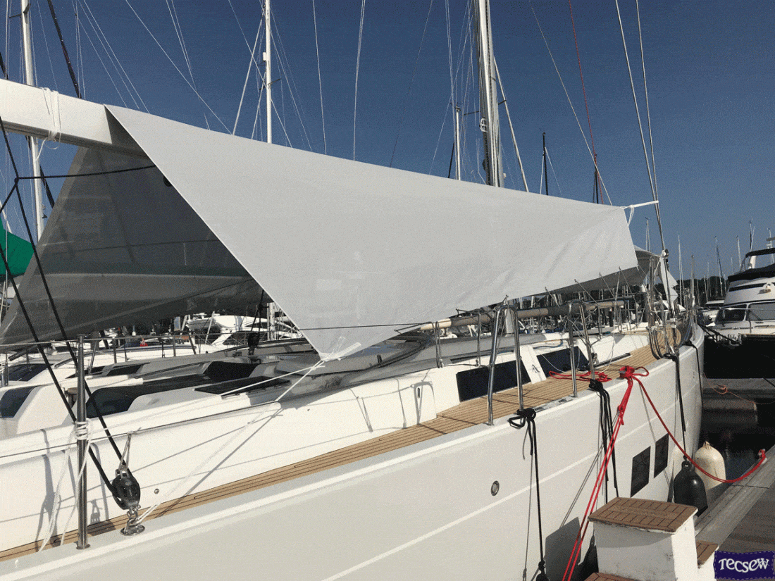Hanse 588 Sun Awning fitted on a Hanse 575