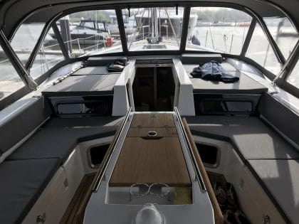 Beneteau Oceanis 51.1, model with NO ARCH, Sprayhood conventional design with NO zipped removable sides interior