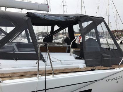 Beneteau Oceanis 51.1 model with NO ARCH, Cockpit Enclosure rolled up