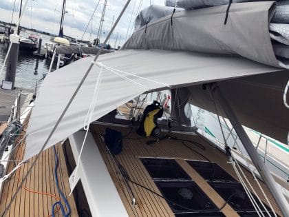Hanse 575 "XIMERA" Sun Awning rear view 1