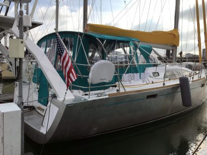 Allures 45.9 Bimini Conversion fitted to Tecsew Sprayhood and Bimini right side view