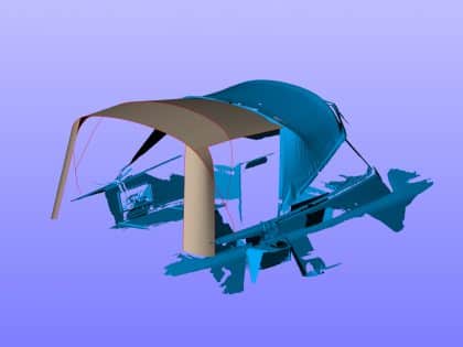 Hallberg Rassy cockpit enclosure by Tecsew, CAD-designed using structured light scanning.