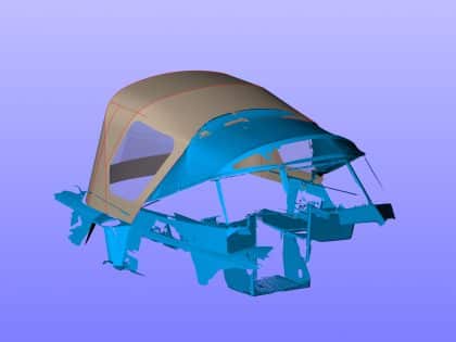Hallberg Rassy cockpit enclosure by Tecsew, CAD-designed using structured light scanning.