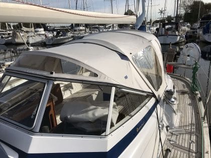 Hallberg Rassy cockpit enclosure by Tecsew, CAD-designed using structured light scanning.