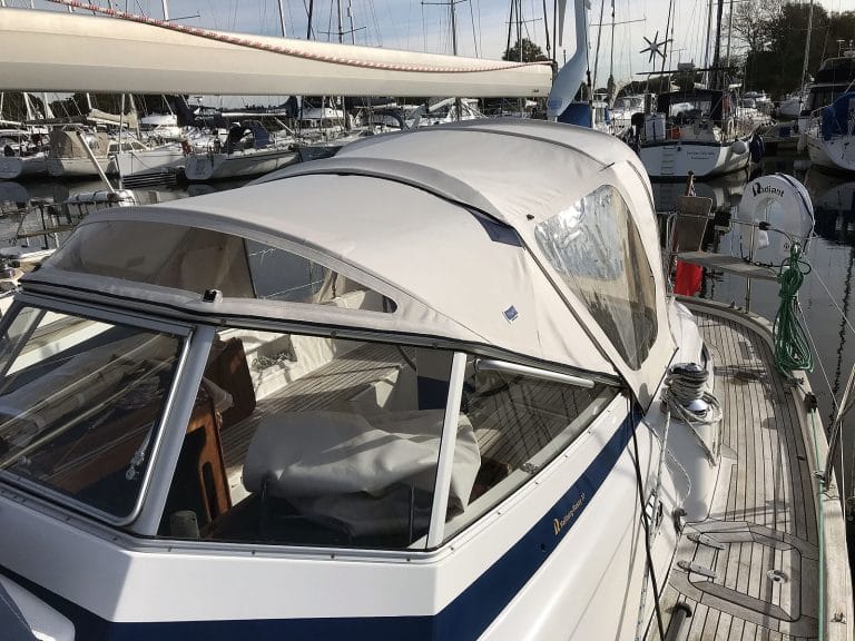 Hallberg Rassy cockpit enclosure by Tecsew, CAD-designed using structured light scanning.
