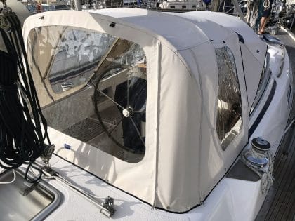 Hallberg Rassy cockpit enclosure by Tecsew, CAD-designed using structured light scanning.