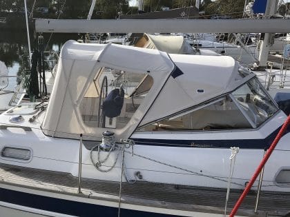 Hallberg Rassy cockpit enclosure by Tecsew, CAD-designed using structured light scanning.