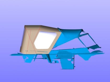Hallberg Rassy cockpit enclosure by Tecsew, CAD-designed using structured light scanning.