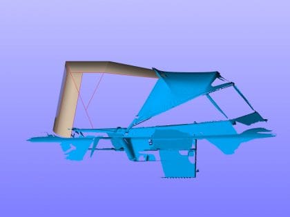 Hallberg Rassy cockpit enclosure by Tecsew, CAD-designed using structured light scanning.