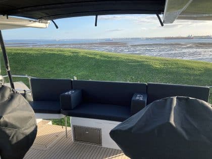 Hanse 588 HT Aft Cockpit Cushion Seats, Backs and Armrests with Drink Holders