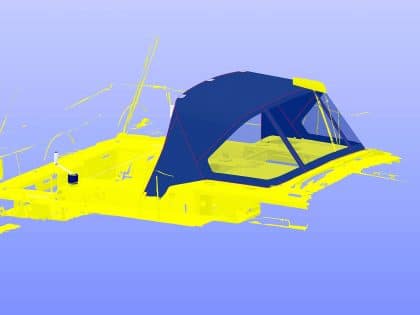 Dufour 390 Sprayhood with optional Zipped Roll Up Front Window and Hand Hold Cut Outs