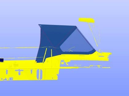 Dufour 390 Sprayhood with optional Zipped Roll Up Front Window and Hand Hold Cut Outs