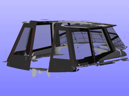 Hanse 460 HT cockpit enclosure integrated with the hard top, shown with version ref 2007 accommodating davits.