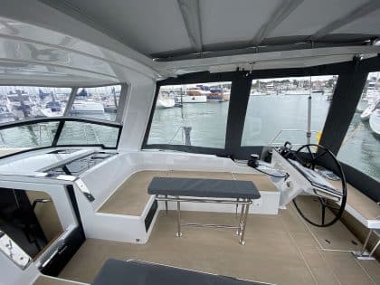 Hanse 460 HT cockpit enclosure integrated with the hard top, shown with version ref 2007 accommodating davits.