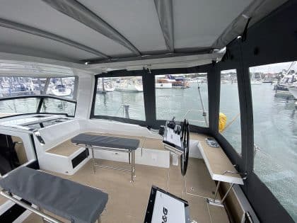 Hanse 460 HT cockpit enclosure integrated with the hard top, shown with version ref 2007 accommodating davits.