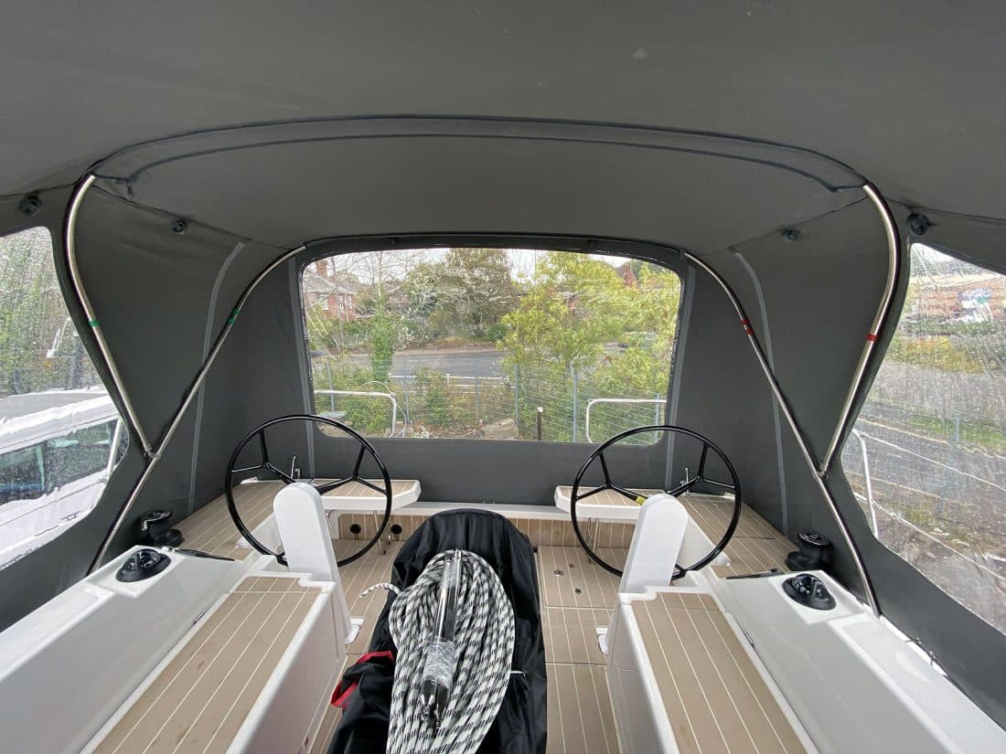 Bavaria C38 Cockpit Enclosure fitted to factory fitted Sprayhood