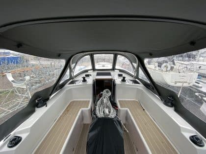 Bavaria C38 Cockpit Enclosure fitted to factory fitted Sprayhood