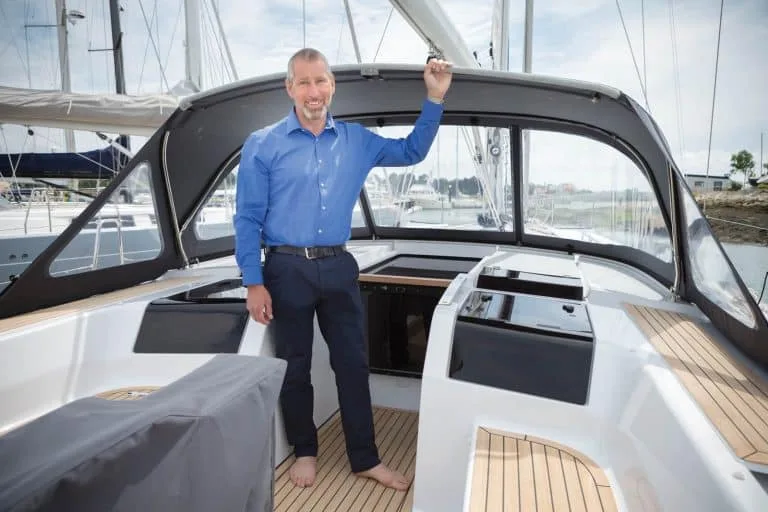 John Bland with a 3D CAD designed Hanse Sprayhood