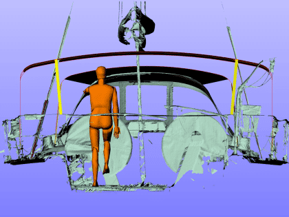 Dehler 46 SQ Helm Bimini, 6ft person shown at helm