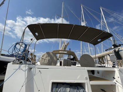 Dufour 430 Custom Bimini with Foreward Extension and Tension Struts