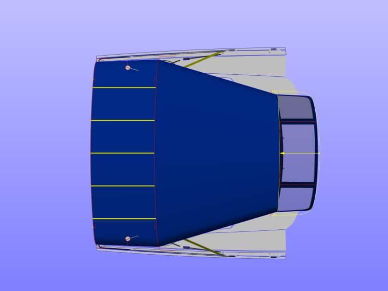 Dufour 430 Custom Bimini with Foreward Extension and Tension Struts